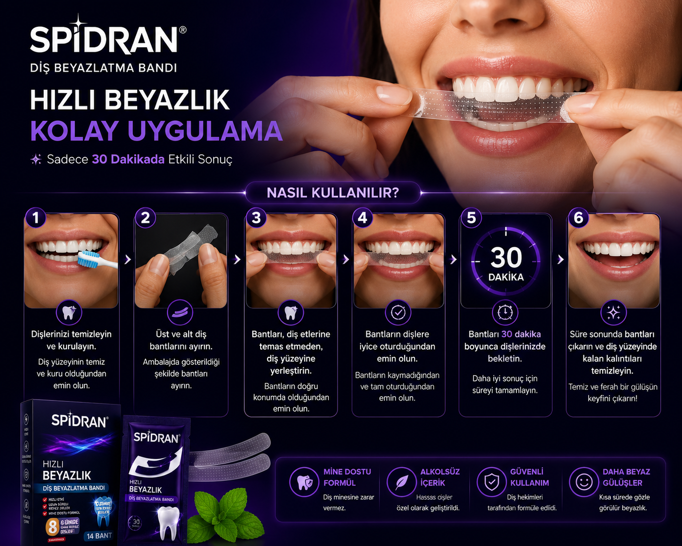SPİDRAN® Diş Beyazlatma Bandı | 30 Dakikada Daha Beyaz Gülüşler